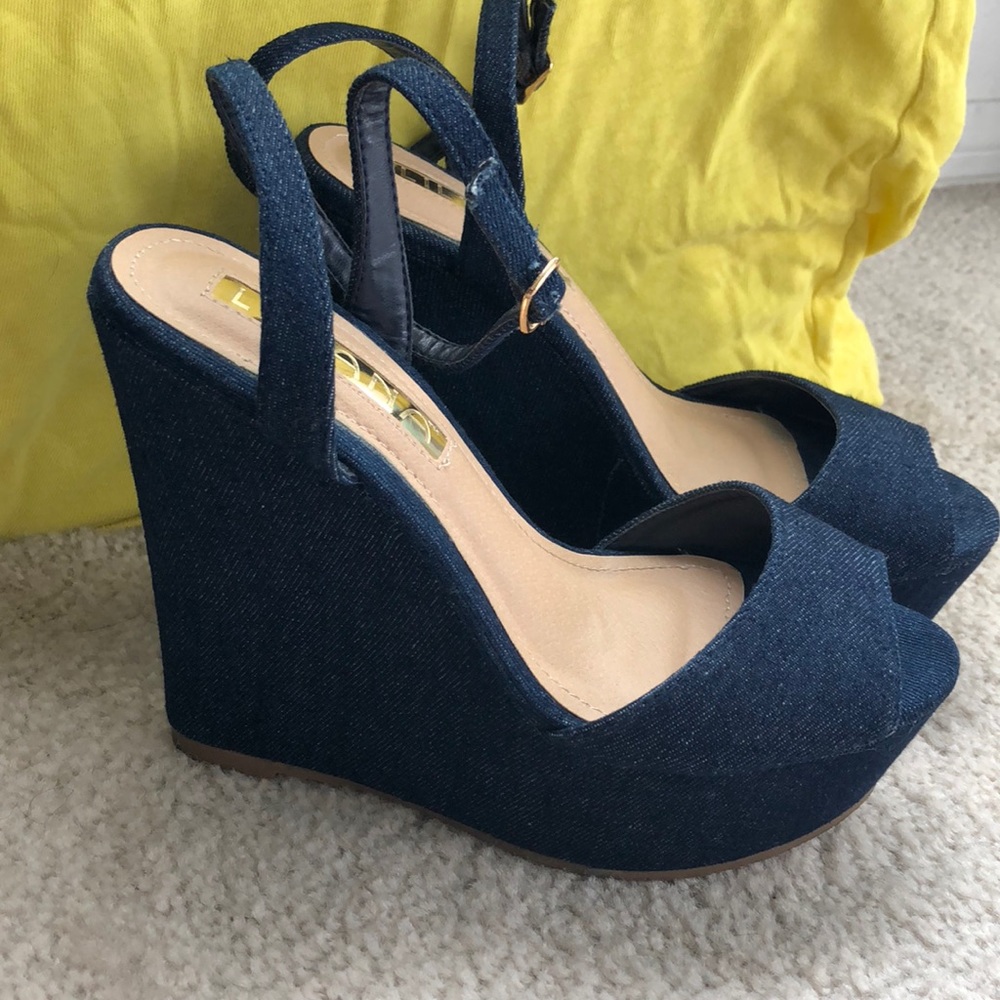 Liliana Anneka Dark Blue Denim Wedge Sandals